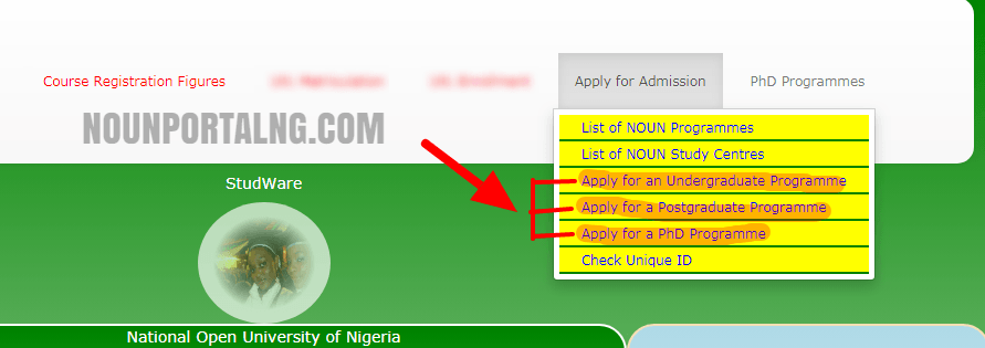 Nouonline net Apply for Admission portal options